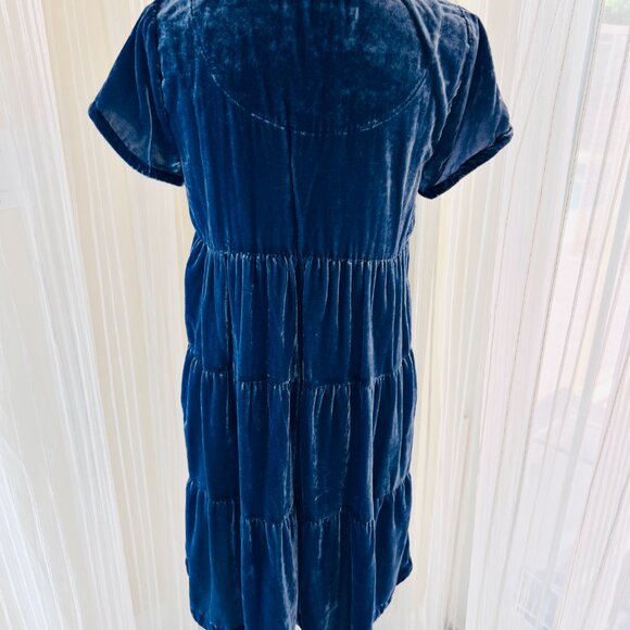 Anthropologie Crushed Blue Velvet Mini Dress - Picture 2 of 8